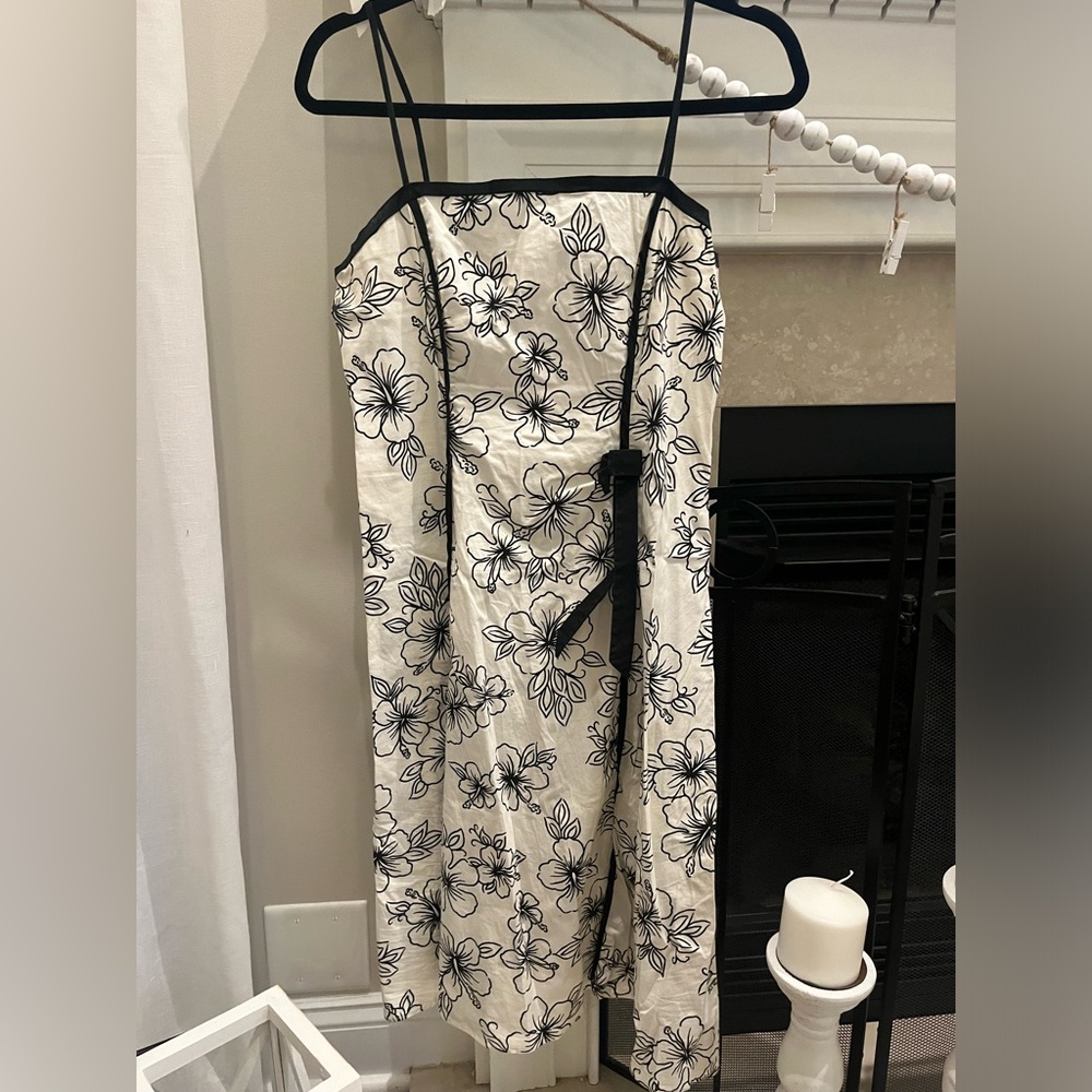 90s/early 2000s white and black flower dress - size 11/12